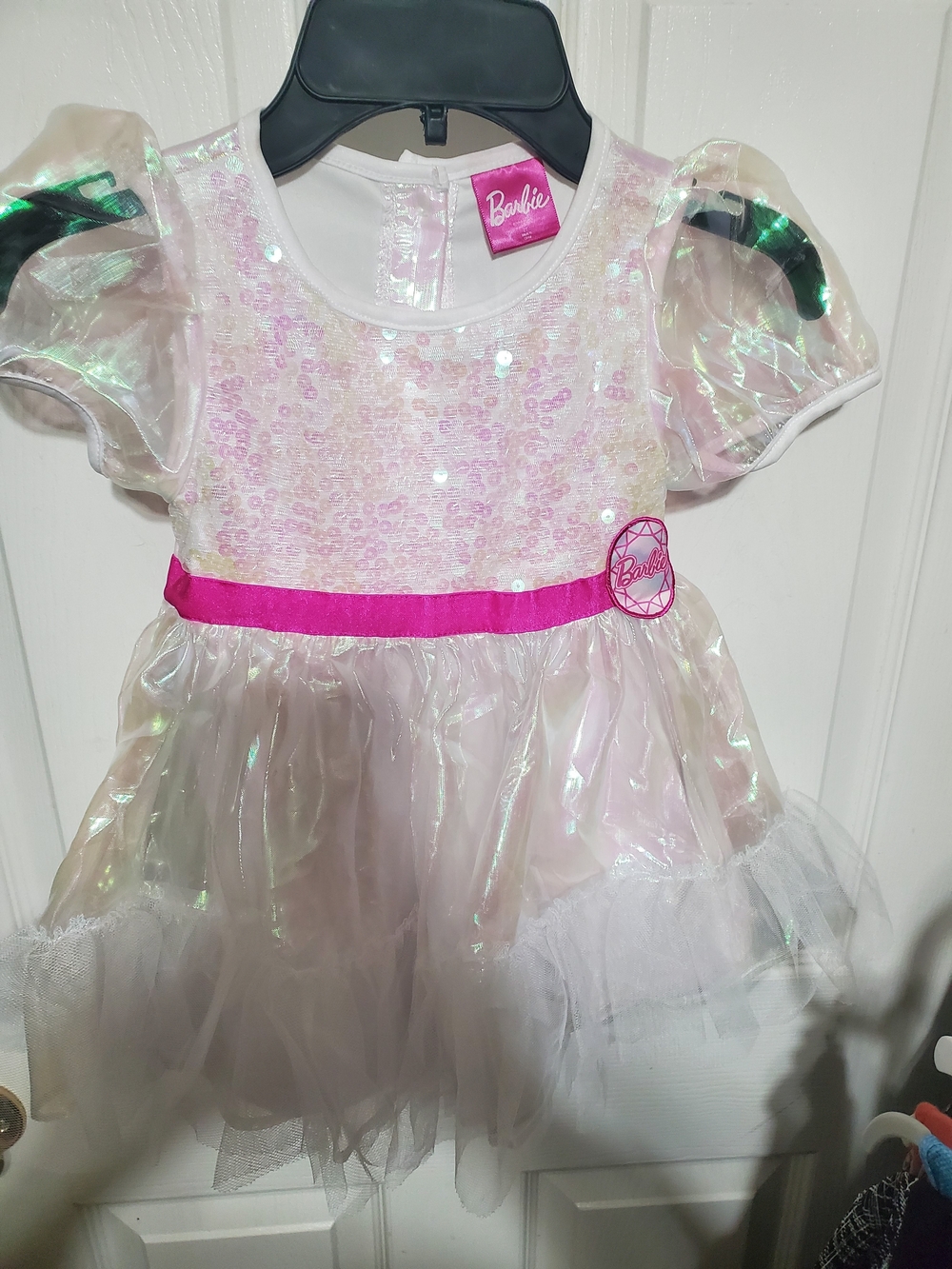 Barbie Pink Iridescent Sequin Tulle Costume Dress with Hot Pink Sash
